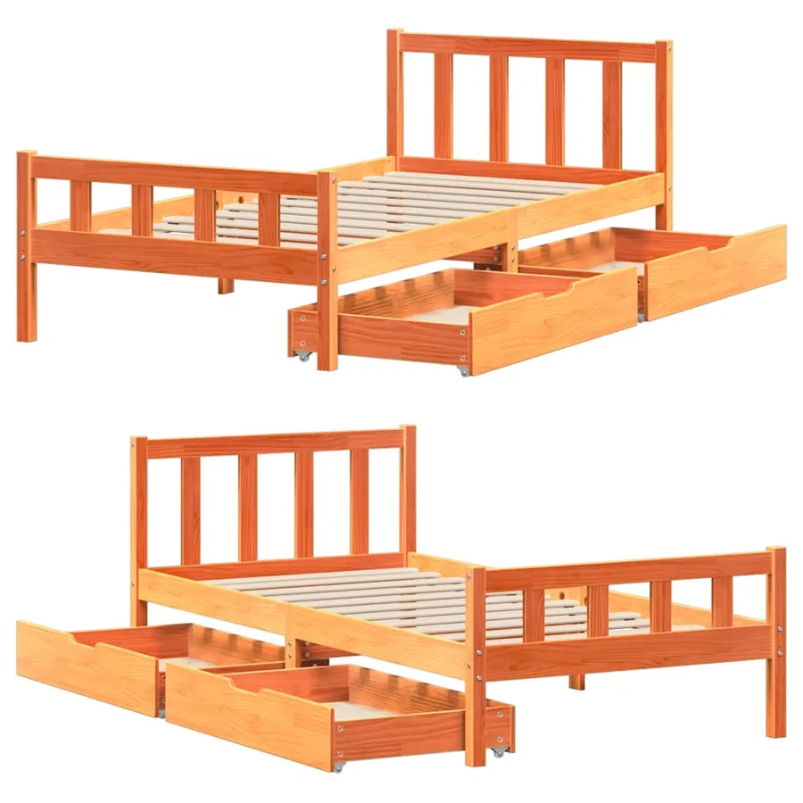 Cadre de lit sans matelas cire marron 75x190 cm bois pin massif - 9