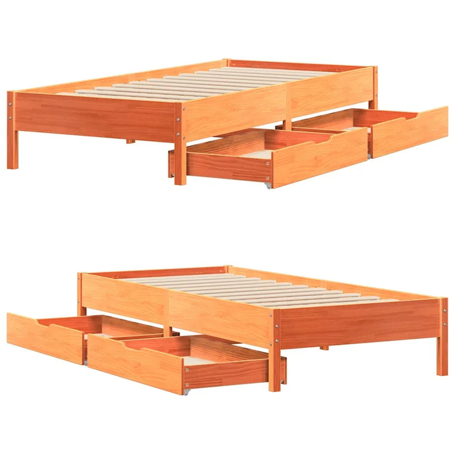 Cadre de lit sans matelas cire marron 75x190 cm bois pin massif - 9