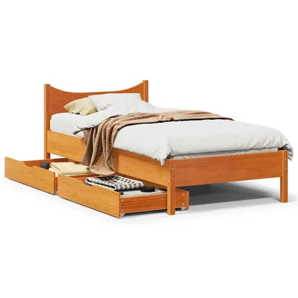 Cadre de lit avec tiroirs cire marron 90x190 cm bois pin massif