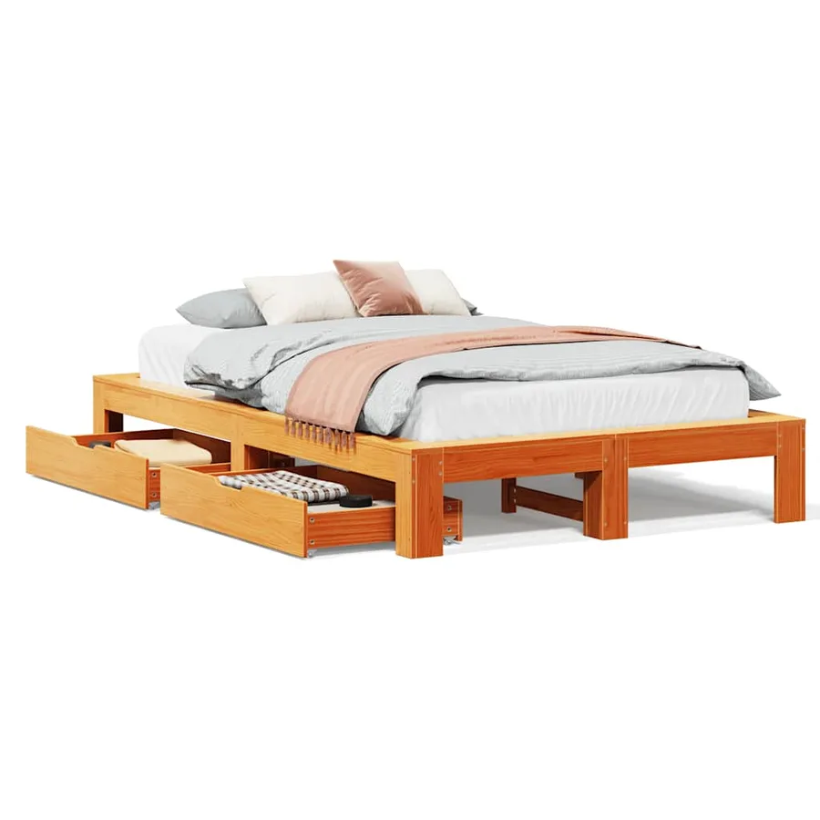 Cadre de lit sans matelas cire marron 135x190cm bois pin massif - 2