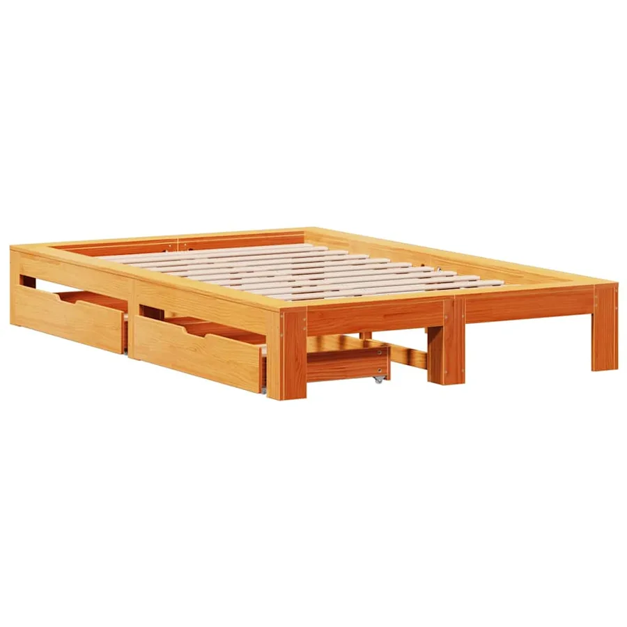 Cadre de lit sans matelas cire marron 135x190cm bois pin massif - 3