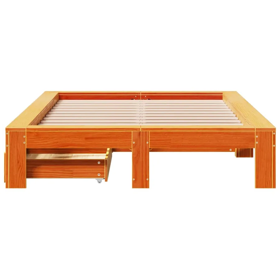 Cadre de lit sans matelas cire marron 135x190cm bois pin massif - 4