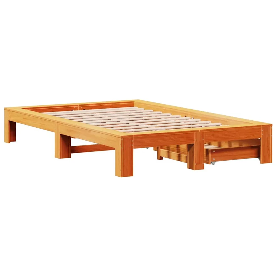 Cadre de lit sans matelas cire marron 135x190cm bois pin massif - 8