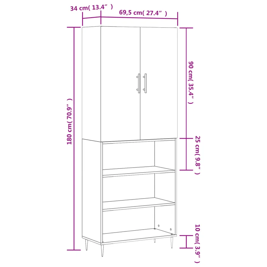 Buffet haut Sonoma gris 69,5x34x180 cm Bois d'ingénierie - 13