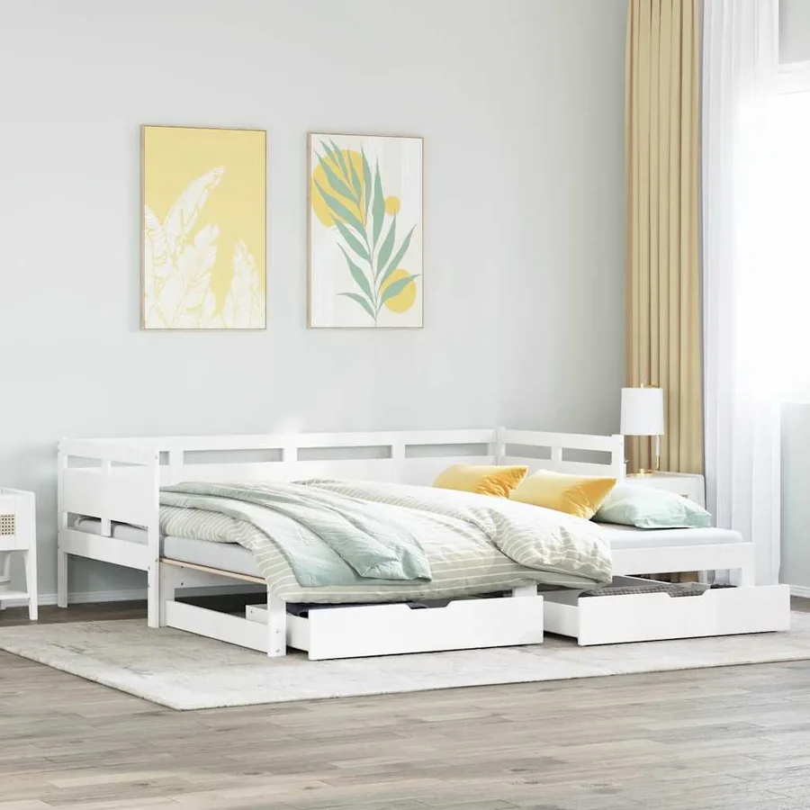 Lit de jour avec gigogne et tiroirs sans matelas blanc 90x200cm