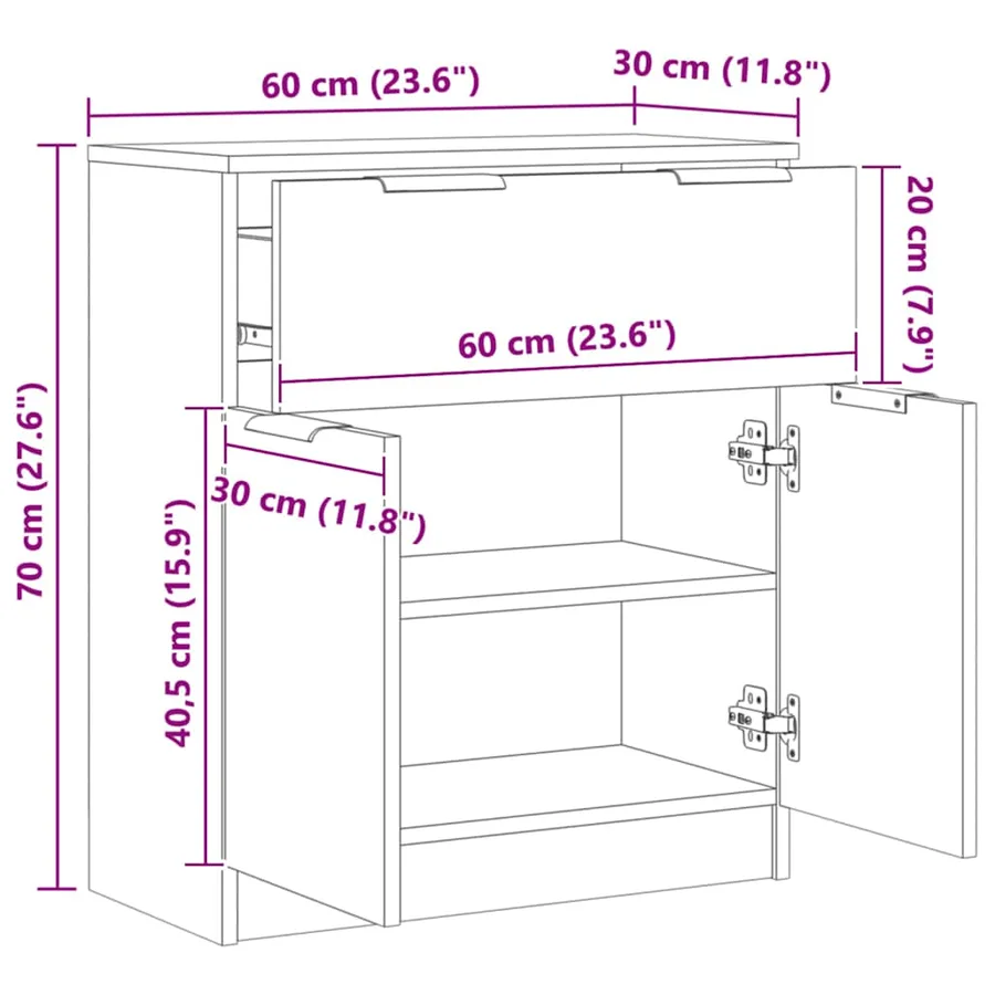 Buffet chêne artisanal 60x30x70 cm bois d'ingénierie - 10