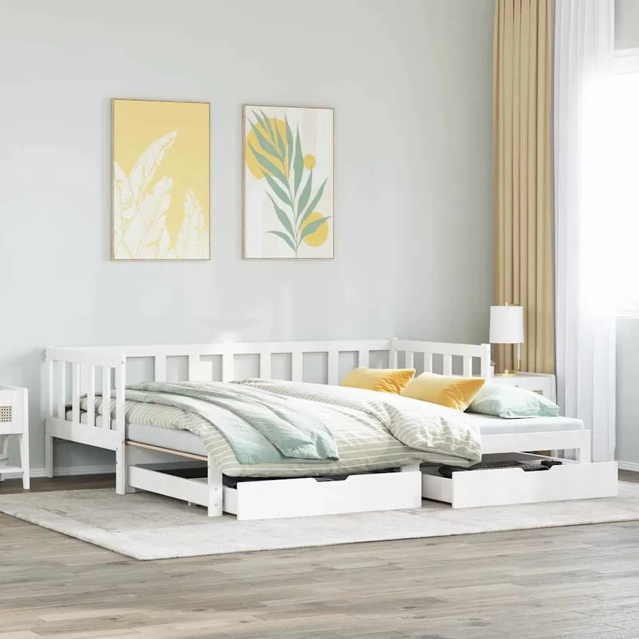 Lit de jour avec gigogne et tiroirs sans matelas blanc 90x200cm