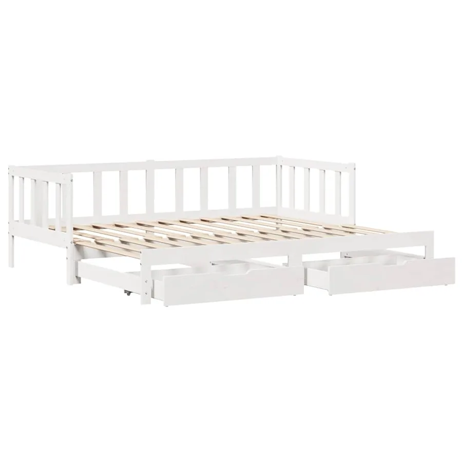 Lit de jour avec gigogne et tiroirs sans matelas blanc 90x200cm - 3