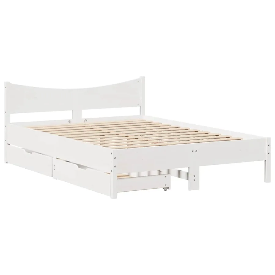 Cadre de lit avec tiroirs blanc 120x200 cm bois de pin massif - 2