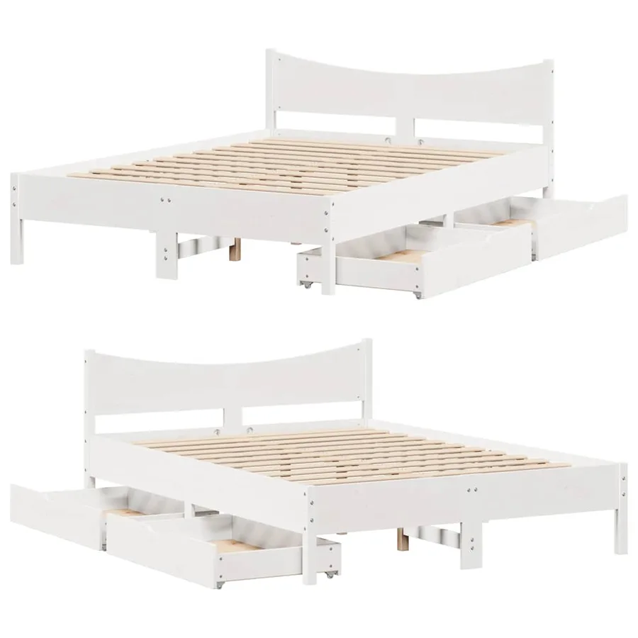 Cadre de lit avec tiroirs blanc 120x200 cm bois de pin massif - 9