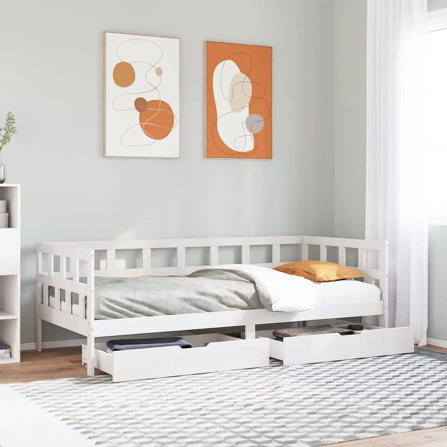 Lit de jour et tiroirs sans matelas blanc 90x200 cm bois massif