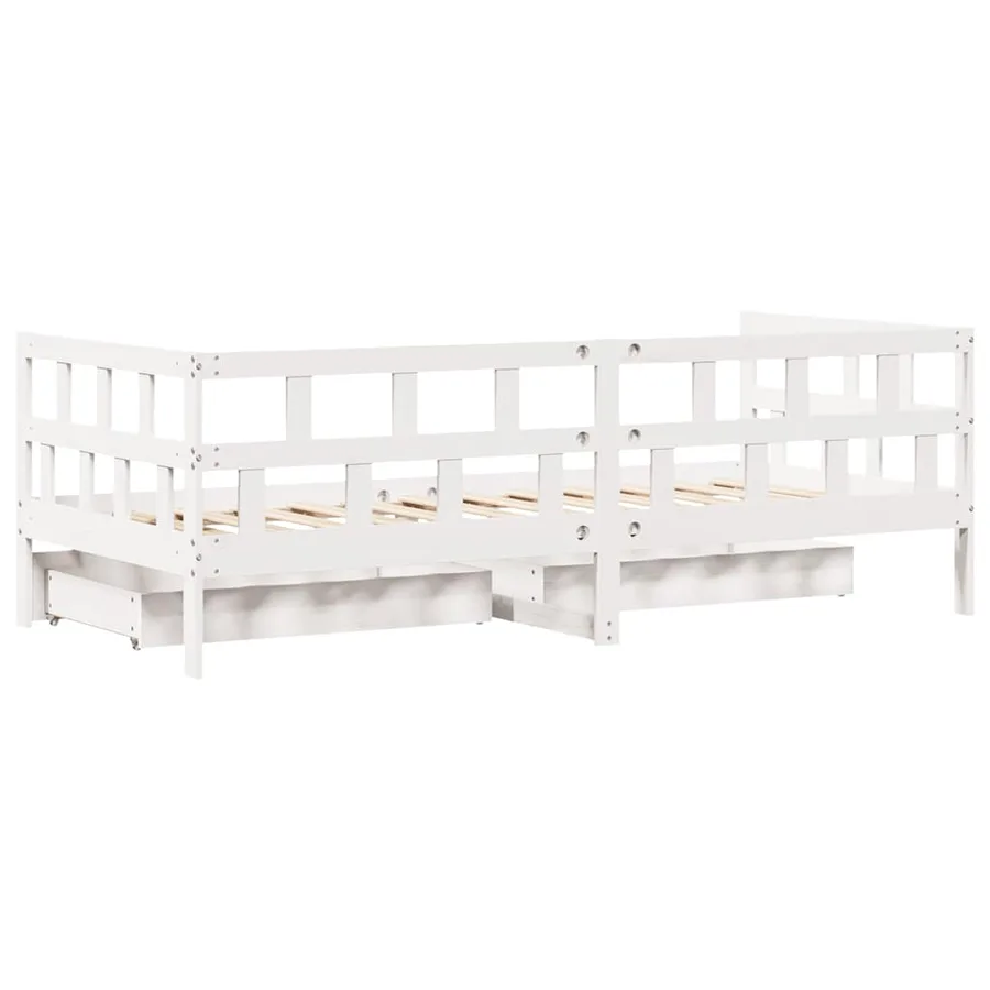 Lit de jour et tiroirs sans matelas blanc 90x200 cm bois massif - 8