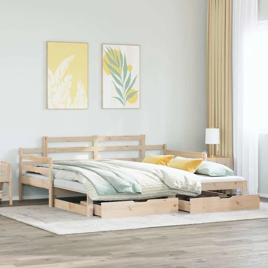 Lit de jour avec gigogne et tiroirs sans matelas 80x200 cm
