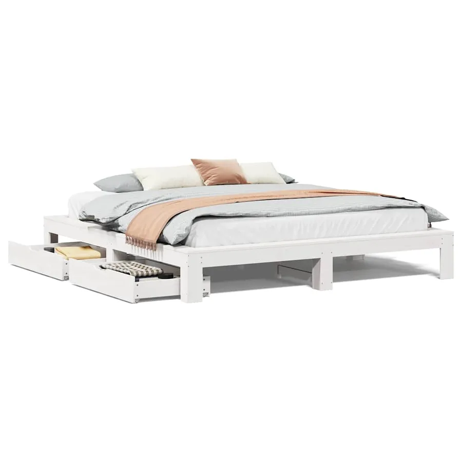 Cadre de lit sans matelas blanc 200x200 cm bois massif de pin - 2