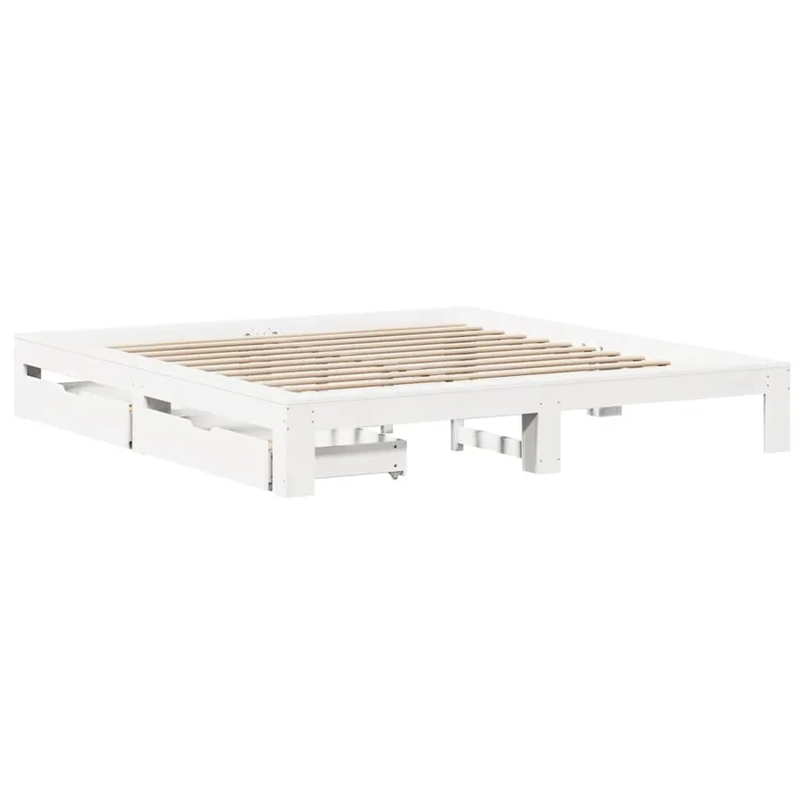 Cadre de lit sans matelas blanc 200x200 cm bois massif de pin - 3
