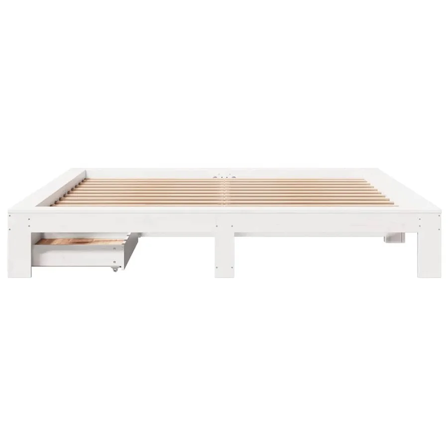 Cadre de lit sans matelas blanc 200x200 cm bois massif de pin - 4