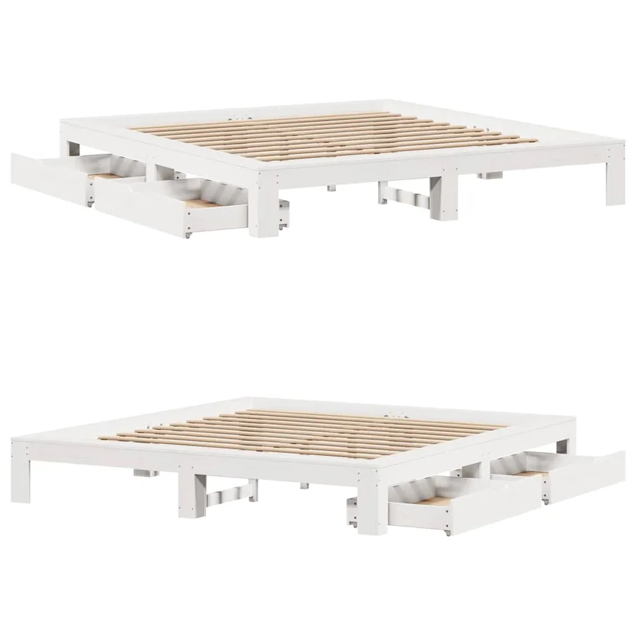 Cadre de lit sans matelas blanc 200x200 cm bois massif de pin - 9