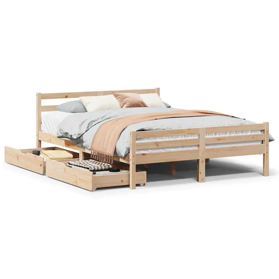 Cadre de lit sans matelas 140x200 cm bois massif de pin - 2