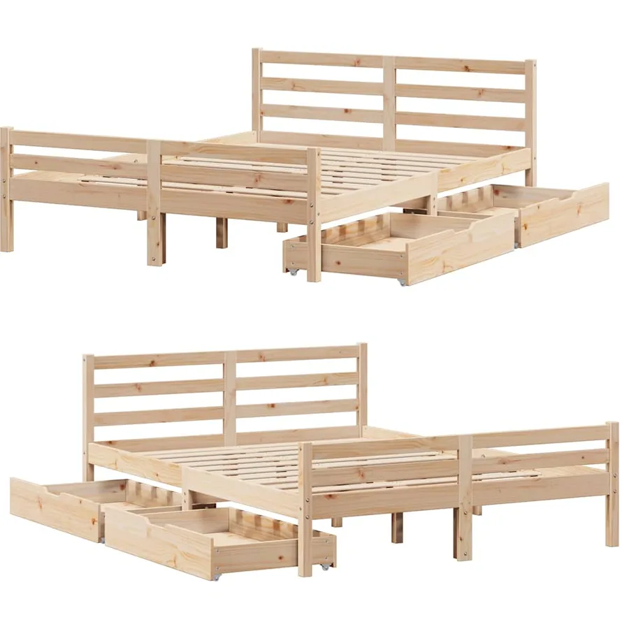 Cadre de lit sans matelas 140x200 cm bois massif de pin - 9