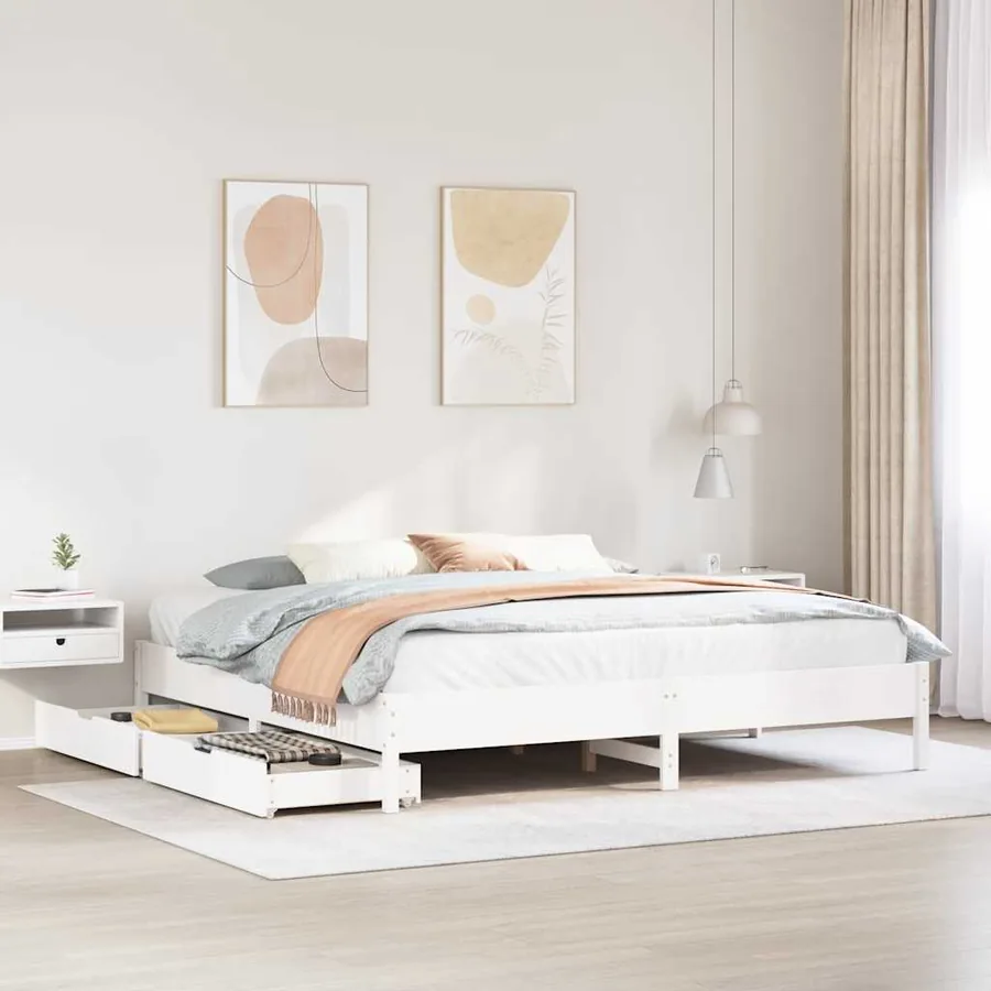 Cadre de lit sans matelas blanc 200x200 cm bois massif de pin
