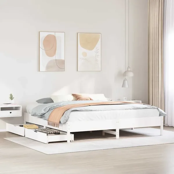 Cadre de lit sans matelas blanc 200x200 cm bois massif de pin