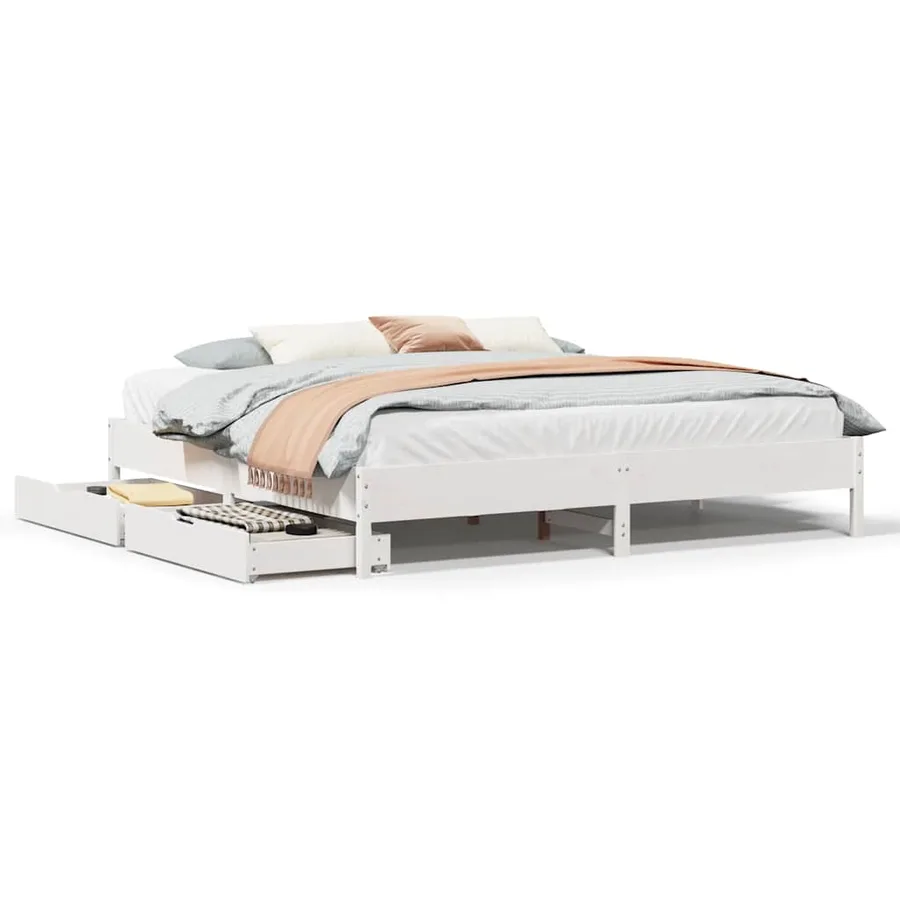 Cadre de lit sans matelas blanc 200x200 cm bois massif de pin - 2