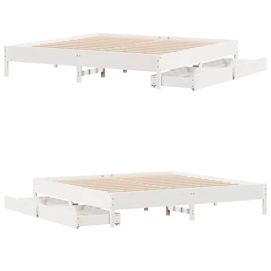 Cadre de lit sans matelas blanc 200x200 cm bois massif de pin - 9