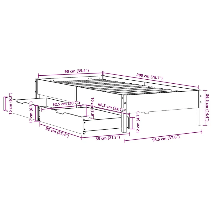 Cadre de lit sans matelas blanc 90x200 cm bois de pin massif - 11