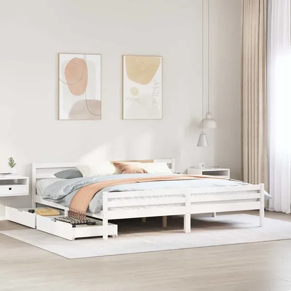 Cadre de lit sans matelas blanc 200x200 cm bois massif de pin