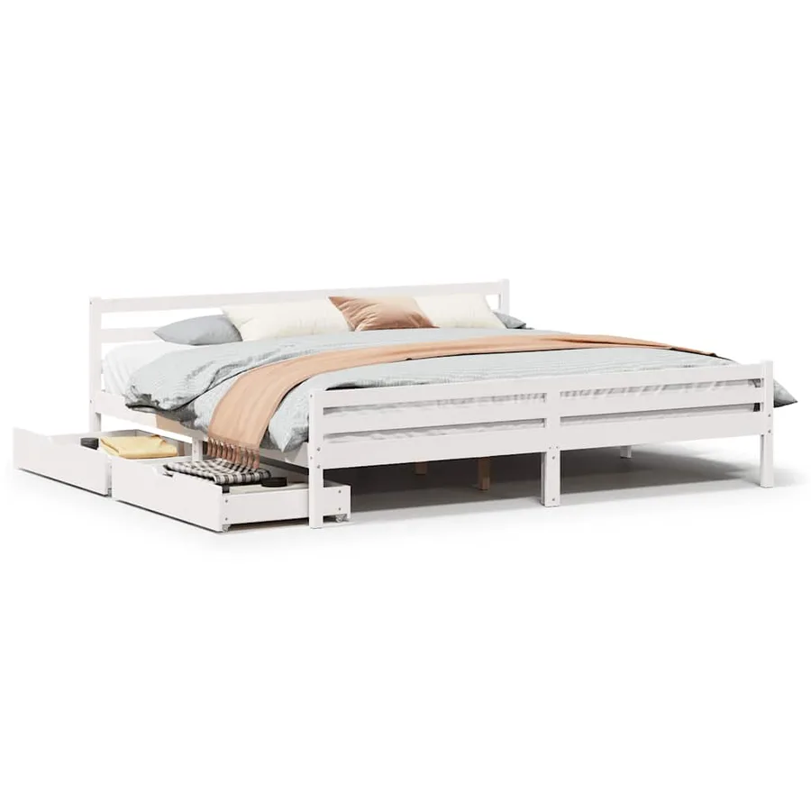 Cadre de lit sans matelas blanc 200x200 cm bois massif de pin - 2