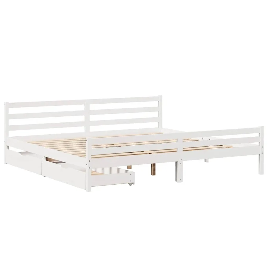 Cadre de lit sans matelas blanc 200x200 cm bois massif de pin - 3