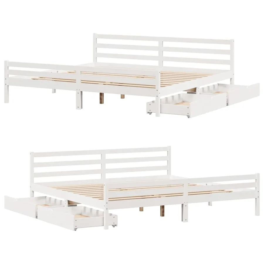 Cadre de lit sans matelas blanc 200x200 cm bois massif de pin - 9