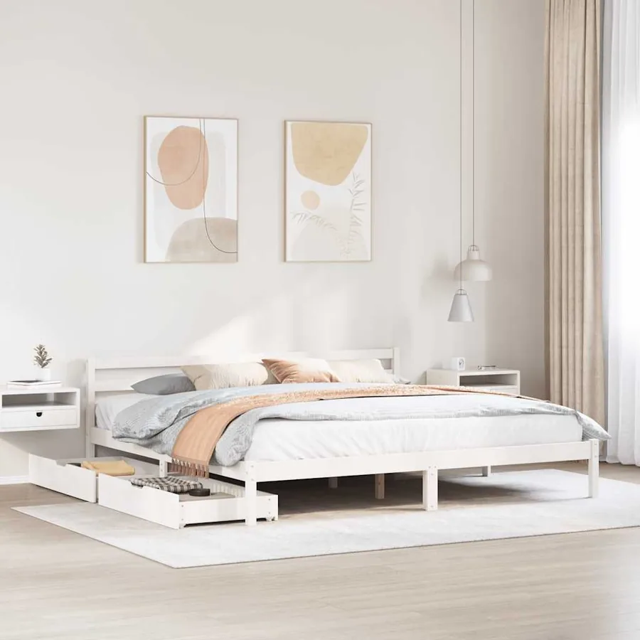 Cadre de lit sans matelas blanc 200x200 cm bois massif de pin