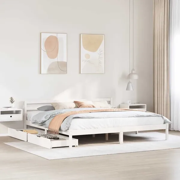 Cadre de lit sans matelas blanc 200x200 cm bois massif de pin
