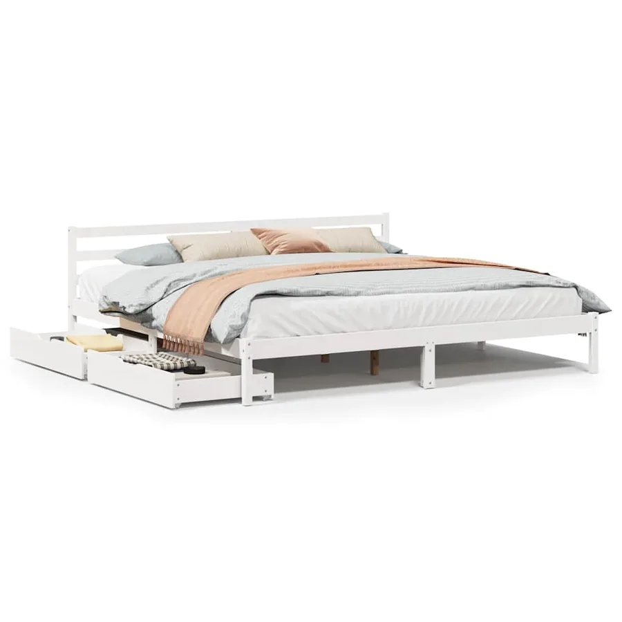 Cadre de lit sans matelas blanc 200x200 cm bois massif de pin - 2