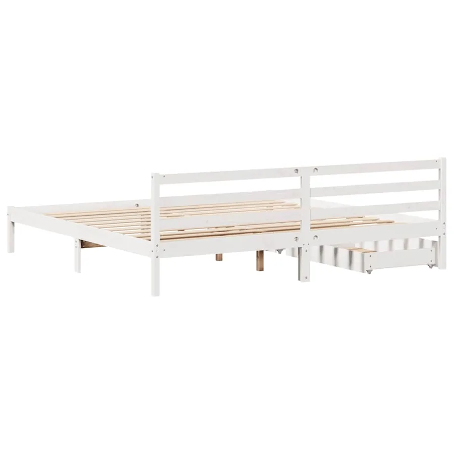 Cadre de lit sans matelas blanc 200x200 cm bois massif de pin - 6