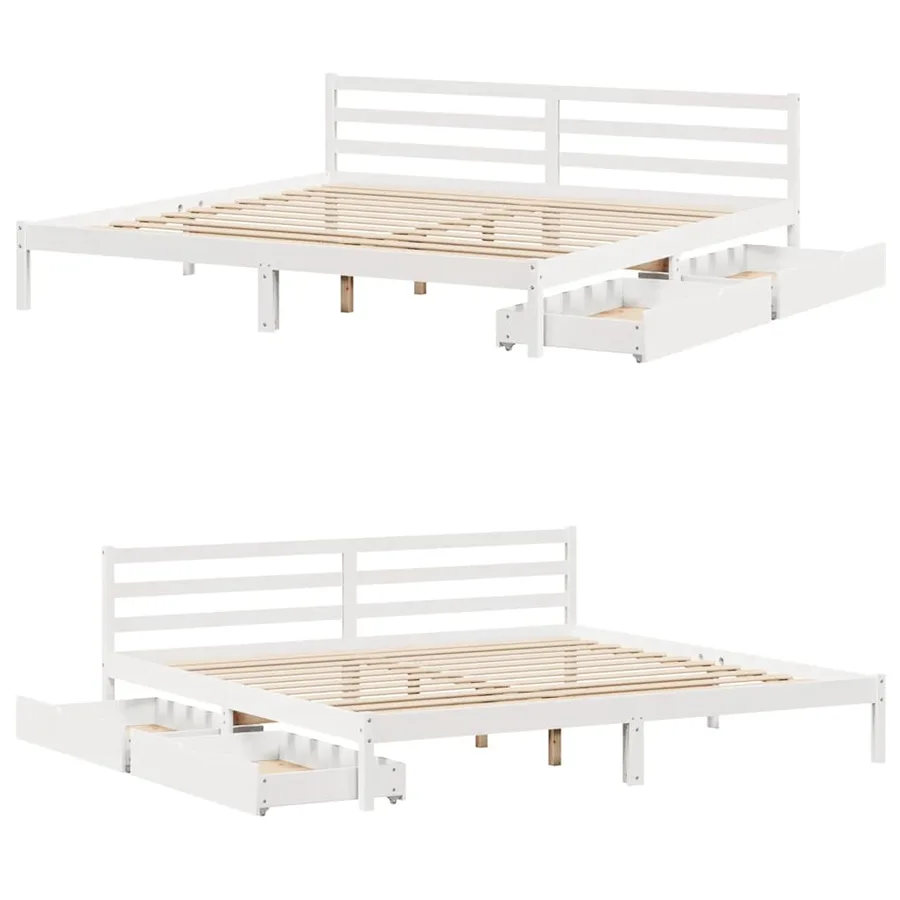 Cadre de lit sans matelas blanc 200x200 cm bois massif de pin - 9