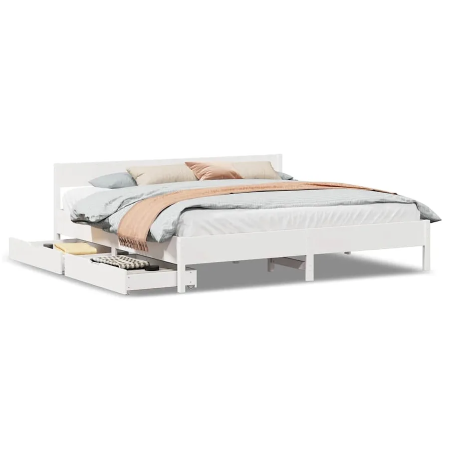 Cadre de lit sans matelas blanc 180x200 cm bois massif de pin - 2