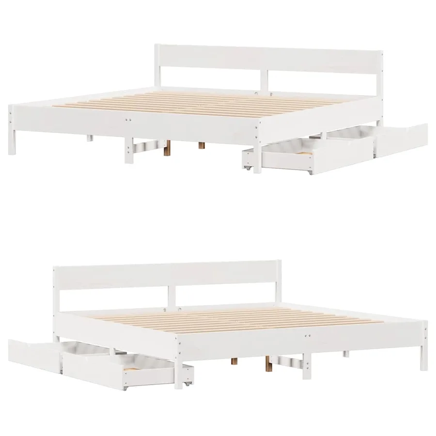 Cadre de lit sans matelas blanc 180x200 cm bois massif de pin - 9