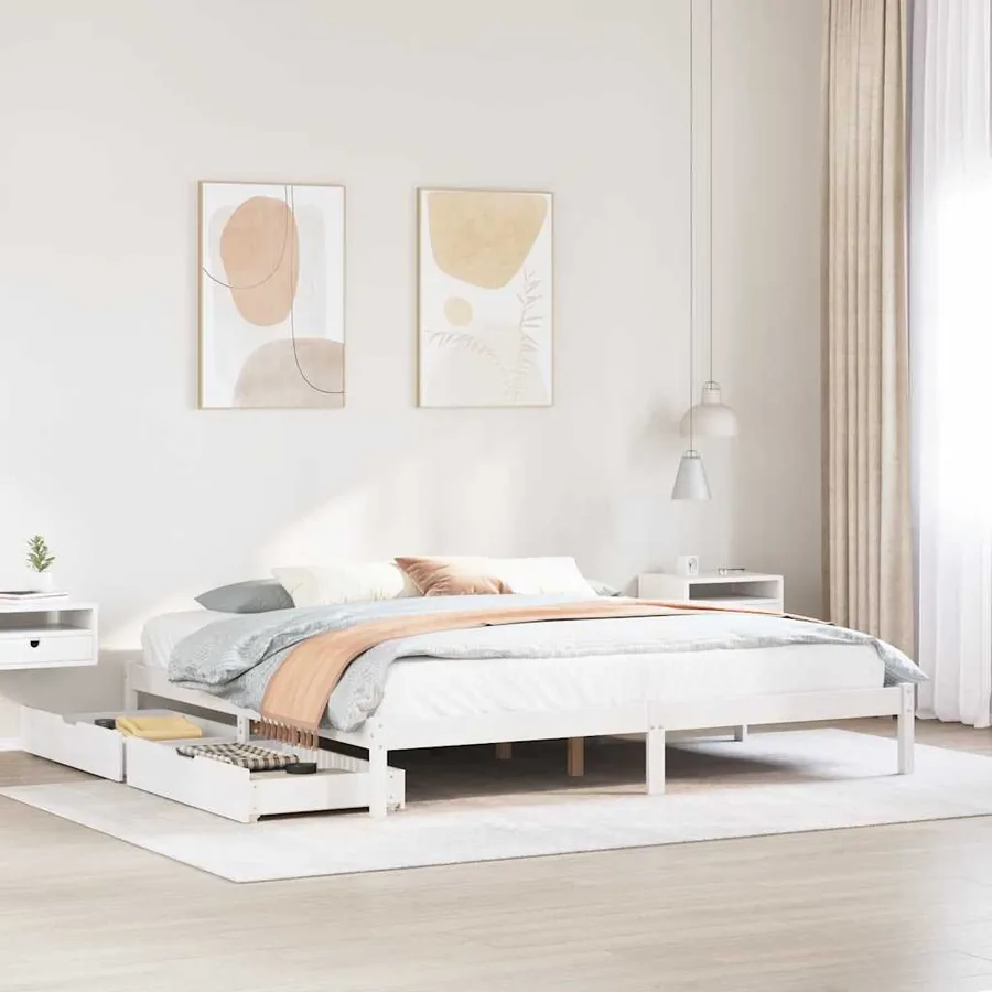 Cadre de lit sans matelas blanc 200x200 cm bois massif de pin