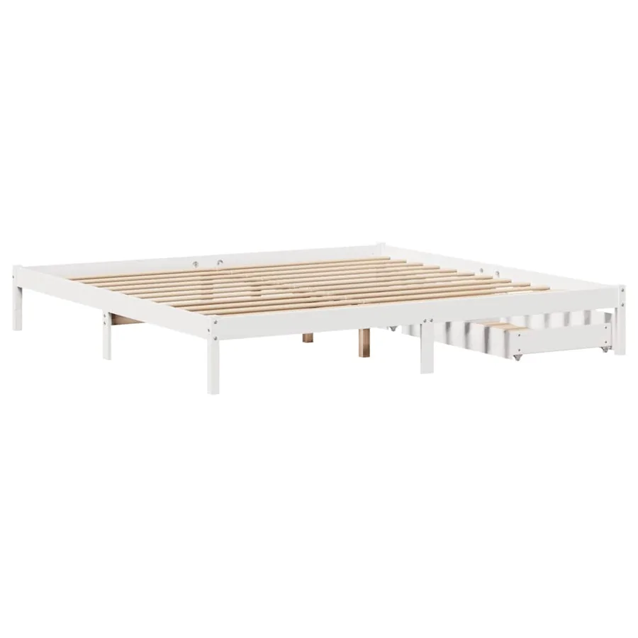 Cadre de lit sans matelas blanc 200x200 cm bois massif de pin - 5