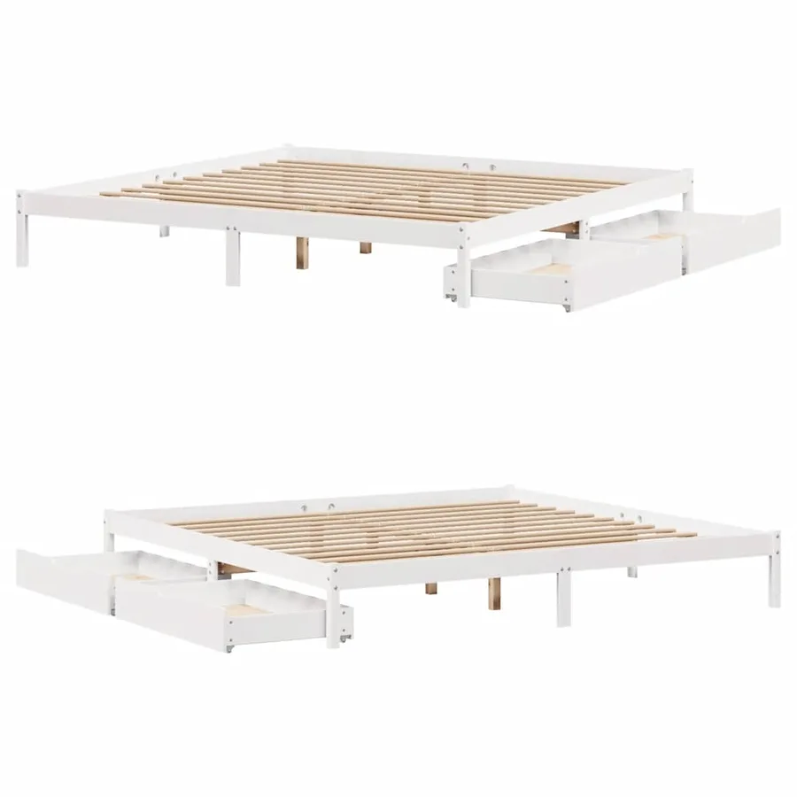Cadre de lit sans matelas blanc 200x200 cm bois massif de pin - 8