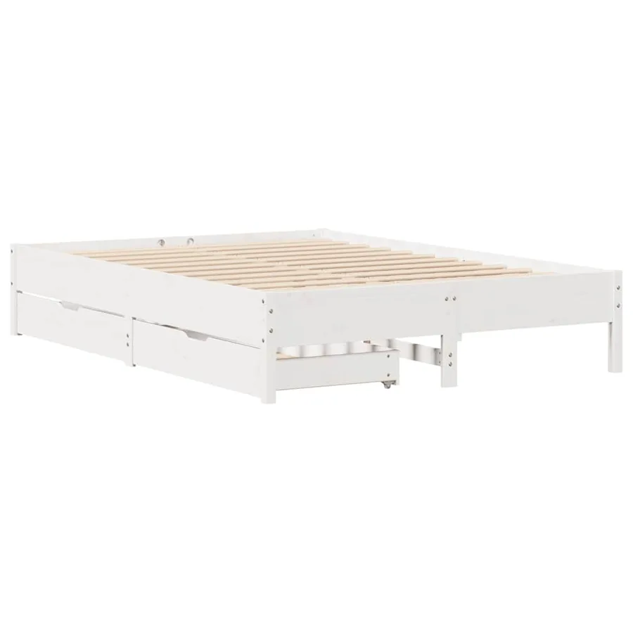 Cadre de lit sans matelas blanc 150x200 cm bois de pin massif - 3
