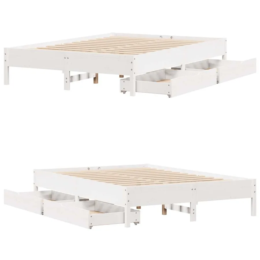Cadre de lit sans matelas blanc 150x200 cm bois de pin massif - 9