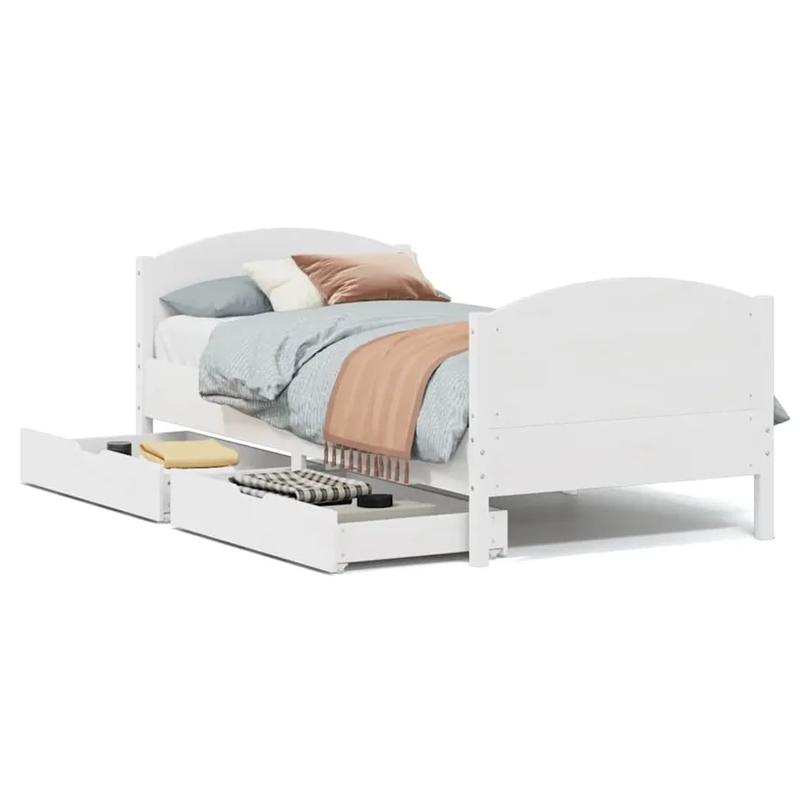 Cadre de lit sans matelas blanc 90x200 cm bois de pin massif - 2