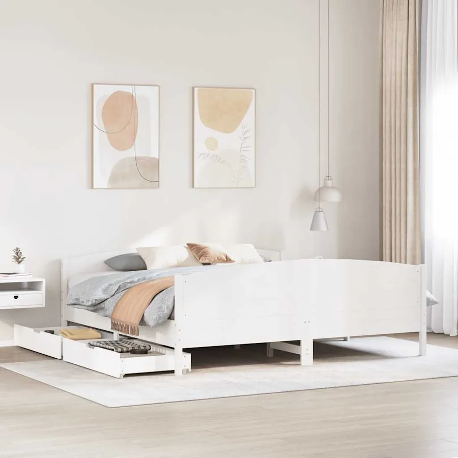 Cadre de lit sans matelas blanc 160x200 cm bois de pin massif