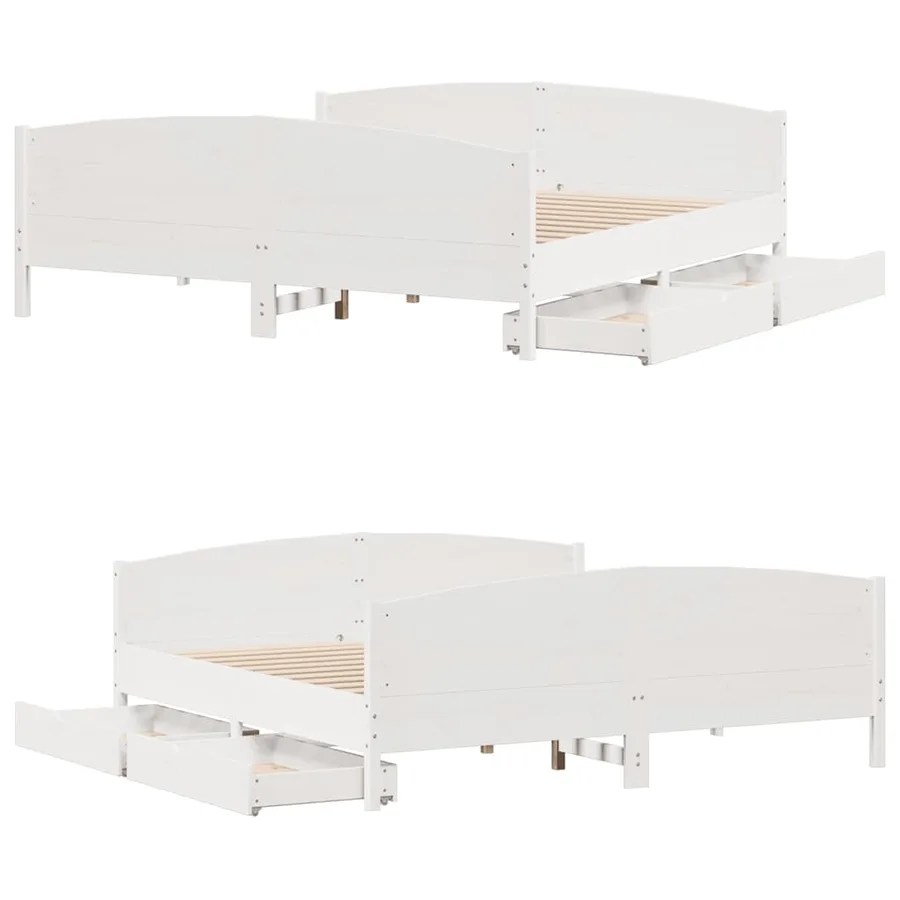 Cadre de lit sans matelas blanc 160x200 cm bois de pin massif - 9