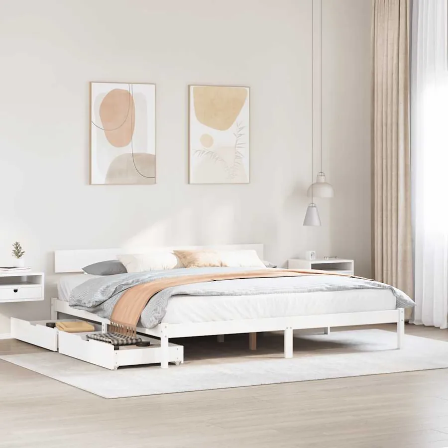 Cadre de lit sans matelas blanc 180x200 cm bois massif de pin
