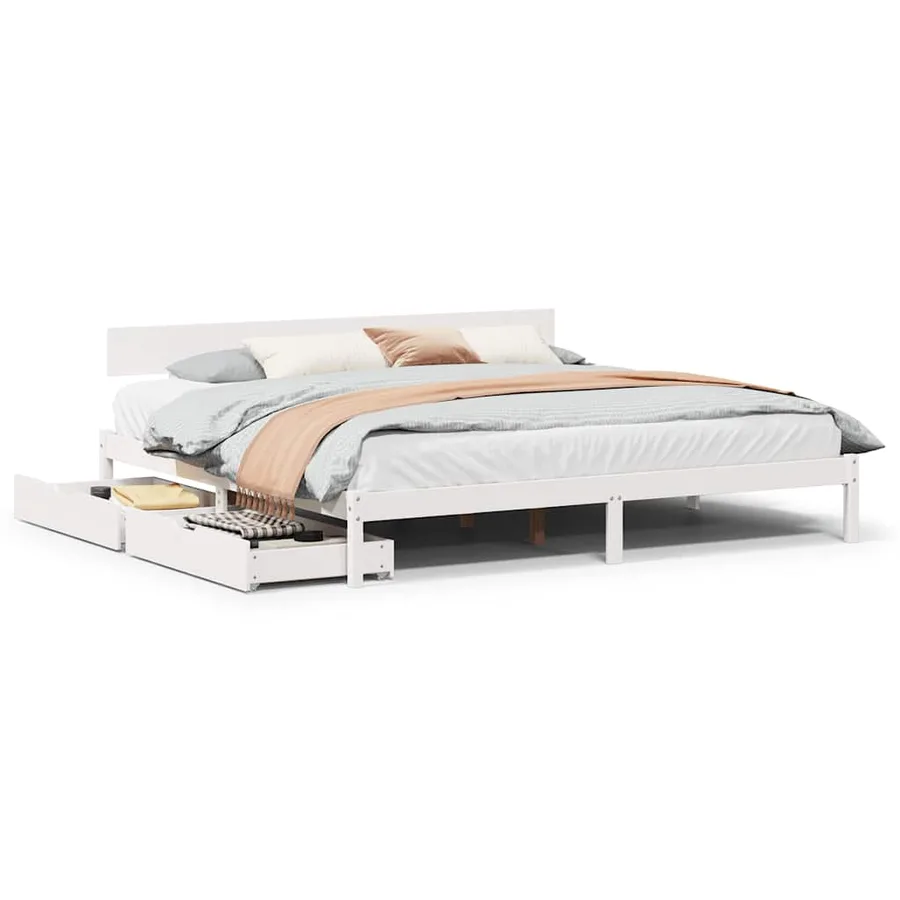 Cadre de lit sans matelas blanc 180x200 cm bois massif de pin - 2