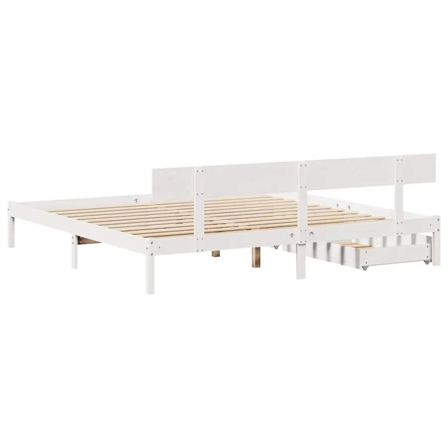 Cadre de lit sans matelas blanc 180x200 cm bois massif de pin - 6